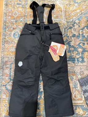 Kids Black Insulated Snow Pants with Adjustable Suspenders